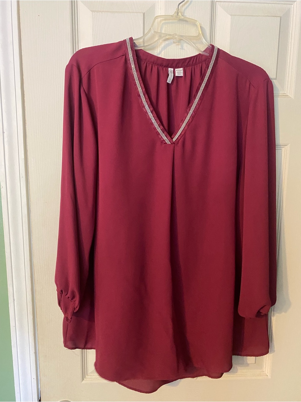 Women's V-Neck Long Sleeve Blouse - Burgundy pink maroon nice drape Cato 18 / 20